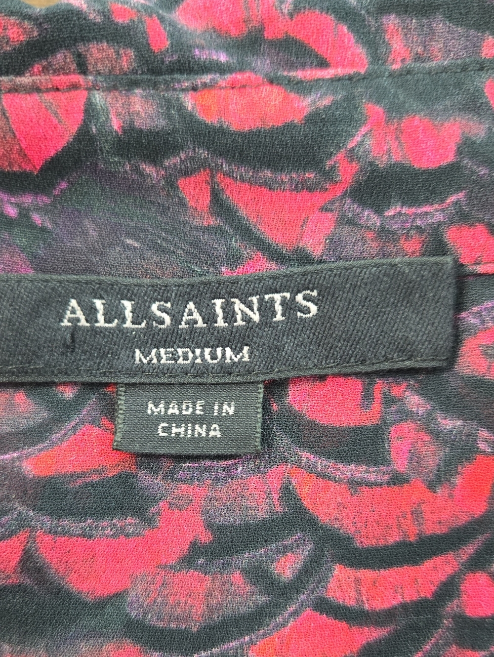 All Saints Adeliza Plume Blouse Jewel Tone Semi Sheer Feather Printed Sz Medium - Picture 15 of 16